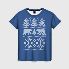 Женская футболка 3D с принтом Север в Новосибирске, 100% полиэфир ( синтетическое хлопкоподобное полотно) | прямой крой, круглый вырез горловины, длина до линии бедер | merry christmas | santa claus | алатырь | бабушкин свитер | белые медведи | вышиванка | новый год | обережная вышивка | орнамент | свитер | свитер с оленями | северные медведи | северные узоры | снежинки | узоры