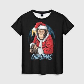Женская футболка 3D с принтом CHRISTMAS (обезьяна) в Новосибирске, 100% полиэфир ( синтетическое хлопкоподобное полотно) | прямой крой, круглый вырез горловины, длина до линии бедер | chimpanzee | christmas | gorilla | merry christmas | monkey | santa claus | бигфут | гамадрил | гиббон | год обе | горилла | дед мороз | ёлка | животное | зверь | мартышка | новый год | обезьяна | орангутан | подарок | праздник
