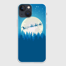 Чехол для iPhone 13 mini с принтом Санта с Оленями в Новосибирске,  |  | christmas | merry christmas | santa claus | дед мороз | ёлка | зима | луна | мороз | новогодние олени | новый год | оленёнок рудольф | подарок | праздник | рождество | с новым годом | сани | санта клаус | свитер с оленями