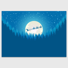Поздравительная открытка с принтом Санта с Оленями в Новосибирске, 100% бумага | плотность бумаги 280 г/м2, матовая, на обратной стороне линовка и место для марки
 | christmas | merry christmas | santa claus | дед мороз | ёлка | зима | луна | мороз | новогодние олени | новый год | оленёнок рудольф | подарок | праздник | рождество | с новым годом | сани | санта клаус | свитер с оленями