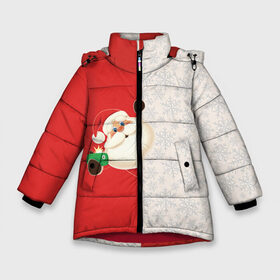 Зимняя куртка для девочек 3D с принтом Дед Мороз (селфи) в Новосибирске, ткань верха — 100% полиэстер; подклад — 100% полиэстер, утеплитель — 100% полиэстер. | длина ниже бедра, удлиненная спинка, воротник стойка и отстегивающийся капюшон. Есть боковые карманы с листочкой на кнопках, утяжки по низу изделия и внутренний карман на молнии. 

Предусмотрены светоотражающий принт на спинке, радужный светоотражающий элемент на пуллере молнии и на резинке для утяжки. | christmas | merry christmas | santa claus | дед мороз | ёлка | зима | мороз | новый год | подарок | праздник | рождество | с новым годом | санта клаус | селфи | снегурочка | телефон | фото