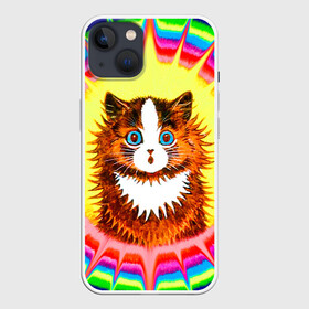 Чехол для iPhone 13 с принтом Psychedelic Rainbow Cat в Новосибирске,  |  | benedict cumberbatch | louis wain | louis wains cats | psychedelic rainbow cat | the electrical life | антропоморфный | бенедикт камбербэтч | известный художник | кошачьи миры луиса уэйна | луис вэйн | луис уэйн | радуга | радужный кот