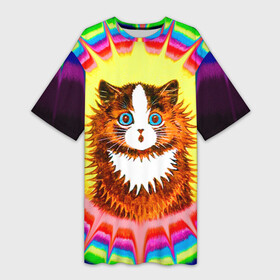 Платье-футболка 3D с принтом Psychedelic Rainbow Cat в Новосибирске,  |  | benedict cumberbatch | louis wain | louis wains cats | psychedelic rainbow cat | the electrical life | антропоморфный | бенедикт камбербэтч | известный художник | кошачьи миры луиса уэйна | луис вэйн | луис уэйн | радуга | радужный кот
