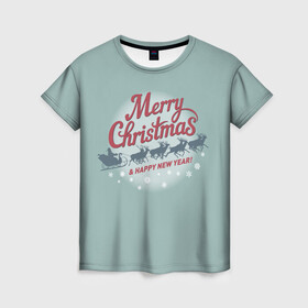 Женская футболка 3D с принтом Merry Christmas (хо хо хо) в Новосибирске, 100% полиэфир ( синтетическое хлопкоподобное полотно) | прямой крой, круглый вырез горловины, длина до линии бедер | christmas | merry christmas | santa claus | дед мороз | ёлка | зима | мороз | новый год | олени | подарок | праздник | рождество | с новым годом | сани с оленями | санта клаус | снегурочка | снежинки
