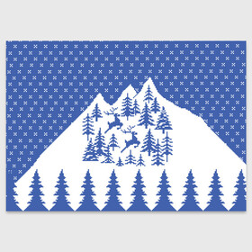 Поздравительная открытка с принтом Горные Олени в Новосибирске, 100% бумага | плотность бумаги 280 г/м2, матовая, на обратной стороне линовка и место для марки
 | merry christmas | алатырь | бабушкин свитер | вышиванка | горы | ёлка | зверь | зима | косули | лось | новый год | обережная вышивка | олень | орнамент | подарок | рождество | русская рубашка | свитер