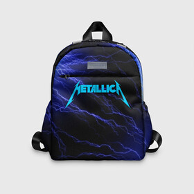 Детский рюкзак 3D с принтом METALLICA BLUE FLASH | МЕТАЛЛИКА СИНИЕ МОЛНИИ в Новосибирске, 100% полиэстер | лямки с регулируемой длиной, сверху петелька, чтобы рюкзак можно было повесить на вешалку. Основное отделение закрывается на молнию, как и внешний карман. Внутри дополнительный карман. По бокам два дополнительных кармашка | flash | metallica | rock | джеймс хэтфилд | джейсон ньюстед | дэйв мастейн | кирк хэмметт | клифф бёртон | ларс ульрих | металлика | молнии | музыка | роберт трухильо | рок