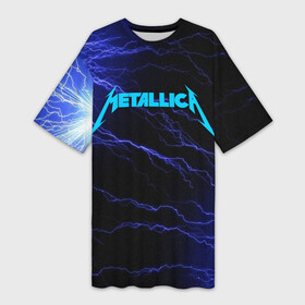 Платье-футболка 3D с принтом METALLICA BLUE FLASH  МЕТАЛЛИКА СИНИЕ МОЛНИИ в Новосибирске,  |  | flash | metallica | rock | джеймс хэтфилд | джейсон ньюстед | дэйв мастейн | кирк хэмметт | клифф бёртон | ларс ульрих | металлика | молнии | музыка | роберт трухильо | рок