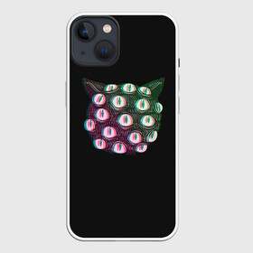 Чехол для iPhone 13 с принтом Космический Кот Монстр в Новосибирске,  |  | aliens | cat | eye | eyes | ghost | halloween | illusion | monster | mystic | space | ufo | глаз | глаза | иллюзия | космический | кот | кошка | мистика | монстр | нло | призрак | пришельцы | хэллоуин