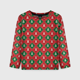 Детский лонгслив 3D с принтом Ёлочки (красно зелёные) в Новосибирске, 100% полиэстер | длинные рукава, круглый вырез горловины, полуприлегающий силуэт
 | merry christmas | бабушкин свитер | дед мороз | ёлка | елочные шары | новогодний подарок | новый год | подарок | природа | рождество | свитер | свитер с ёлками | снежинки