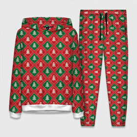 Женский костюм 3D (с толстовкой) с принтом Ёлочки (красно зелёные) в Новосибирске,  |  | merry christmas | бабушкин свитер | дед мороз | ёлка | елочные шары | новогодний подарок | новый год | подарок | природа | рождество | свитер | свитер с ёлками | снежинки