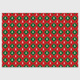 Поздравительная открытка с принтом Ёлочки (красно зелёные) в Новосибирске, 100% бумага | плотность бумаги 280 г/м2, матовая, на обратной стороне линовка и место для марки
 | merry christmas | бабушкин свитер | дед мороз | ёлка | елочные шары | новогодний подарок | новый год | подарок | природа | рождество | свитер | свитер с ёлками | снежинки