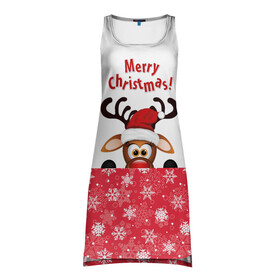 Платье-майка 3D с принтом Оленёнок (Merry Christmas) в Новосибирске, 100% полиэстер | полуприлегающий силуэт, широкие бретели, круглый вырез горловины, удлиненный подол сзади. | merry christmas | santa claus | дед мороз | ёлка | зверь | зима | лось | мороз | новогодние олени | новый год | оленёнок бэмби | оленёнок рудольф | олень | подарок | празд | рождество | с новым годом | сантаклаус