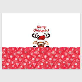 Поздравительная открытка с принтом Оленёнок (Merry Christmas) в Новосибирске, 100% бумага | плотность бумаги 280 г/м2, матовая, на обратной стороне линовка и место для марки
 | merry christmas | santa claus | дед мороз | ёлка | зверь | зима | лось | мороз | новогодние олени | новый год | оленёнок бэмби | оленёнок рудольф | олень | подарок | празд | рождество | с новым годом | сантаклаус