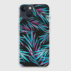 Чехол для iPhone 13 с принтом Листья Пальм Неон в Новосибирске,  |  | leaf | neon | palm | summer | неон | пальма