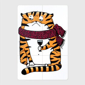 Магнитный плакат 2Х3 с принтом Недовольный тигр с бокалом вина в Новосибирске, Полимерный материал с магнитным слоем | 6 деталей размером 9*9 см | Тематика изображения на принте: 2022 | год тигра | новый год | новый год 2022 | символ года | тигр | тигренок | тигрица | тигры