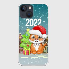 Чехол для iPhone 13 mini с принтом Тигренок с елочкой в Новосибирске,  |  | Тематика изображения на принте: 2022 | год тигра | новый год | новый год 2022 | символ года | тигр | тигренок | тигрица | тигры