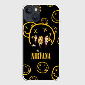 Чехол для iPhone 13 с принтом Арт на группу Nirvana в Новосибирске,  |  | kurt cobain | nevermino | nirvana | альтернативный | гранж | грол | дональд | курт кобейн | музыка | надпись | нервана | нирвана | новоселич | певец | рок группа | смайл | смайлик | солист