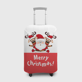 Чехол для чемодана 3D с принтом Санта с 2 Оленями в Новосибирске, 86% полиэфир, 14% спандекс | двустороннее нанесение принта, прорези для ручек и колес | christmas | merry christmas | santa claus | дед мороз | ёлка | зима | мороз | новогодние олени | новый год | оленёнок бэмби | оленёнок рудольф | подарок | праздник | рождество | с новым годом | санта клаус