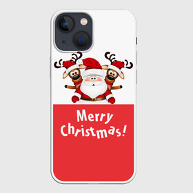 Чехол для iPhone 13 mini с принтом Санта с 2 Оленями в Новосибирске,  |  | christmas | merry christmas | santa claus | дед мороз | ёлка | зима | мороз | новогодние олени | новый год | оленёнок бэмби | оленёнок рудольф | подарок | праздник | рождество | с новым годом | санта клаус