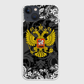 Чехол для iPhone 13 с принтом Российская Федерация в Новосибирске,  |  | background | football | hockey | patterns | russia | russian federation | russian national team | sports | texture | герб | двуглавый орел | паттерн | российская федерация | россия | рф | сборная россии | спорт | текстура | узоры | фон | футбол | хоккей