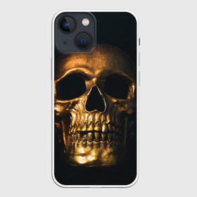 Чехол для iPhone 13 mini с принтом Gold Skull в Новосибирске,  |  | gold skull | skull | золотой череп | череп | череп на черном фоне