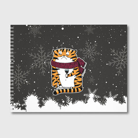 Альбом для рисования с принтом Тигр с бокалом вина в Новосибирске, 100% бумага
 | матовая бумага, плотность 200 мг. | 2022 | год тигра | новый год | новый год 2022 | символ года | тигр | тигренок | тигрица | тигры