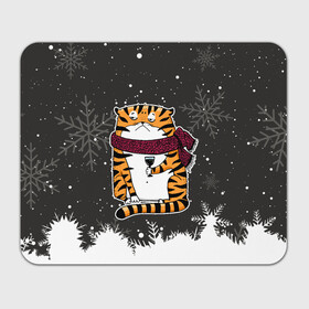 Прямоугольный коврик для мышки с принтом Тигр с бокалом вина в Новосибирске, натуральный каучук | размер 230 х 185 мм; запечатка лицевой стороны | 2022 | год тигра | новый год | новый год 2022 | символ года | тигр | тигренок | тигрица | тигры