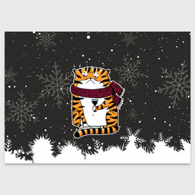 Поздравительная открытка с принтом Тигр с бокалом вина в Новосибирске, 100% бумага | плотность бумаги 280 г/м2, матовая, на обратной стороне линовка и место для марки
 | 2022 | год тигра | новый год | новый год 2022 | символ года | тигр | тигренок | тигрица | тигры