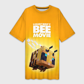 Платье-футболка 3D с принтом BEE MOVIE Minecraft в Новосибирске,  |  | bee | craft | mine | minecraft | блоки | добывать | желтая | компьютерная игра | крафт | кубики | майн | майнкрафт | манкрафт | пчела | пчелка | ремесло | скин | улей | шахта