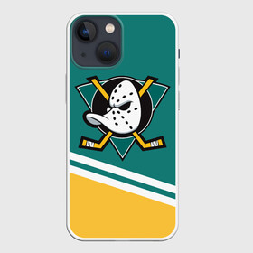 Чехол для iPhone 13 mini с принтом Анахайм Дакс, NHL в Новосибирске,  |  | Тематика изображения на принте: anahaim ducks | anaheim | anaheim ducks | ducks | hockey | nhl | usa | дакс | нхл | спорт | сша | хоккей | шайба