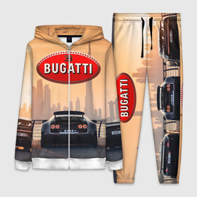 Женский костюм 3D с принтом Bugatti на фоне Дубая ОАЭ с логотипом в Новосибирске,  |  | bugatti chiron | bugatti veyron | бугатти | гиперкары | дубай | закат | оаэ | спортивные машины | спорткары