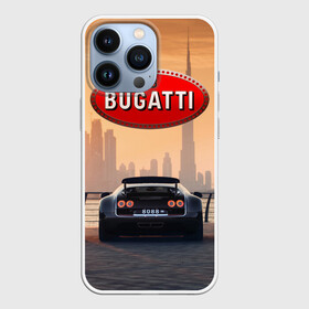Чехол для iPhone 13 Pro с принтом Bugatti на фоне Дубая ОАЭ с логотипом в Новосибирске,  |  | Тематика изображения на принте: bugatti chiron | bugatti veyron | бугатти | гиперкары | дубай | закат | оаэ | спортивные машины | спорткары