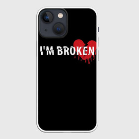 Чехол для iPhone 13 mini с принтом Im broken (с разбитым сердцем) в Новосибирске,  |  | im broken | настроение | простой принт | разбитое сердце | сердце | сломан | стиль жизни | я сломан