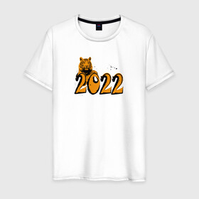 Мужская футболка хлопок с принтом Принт с тигром, 2022 в Новосибирске, 100% хлопок | прямой крой, круглый вырез горловины, длина до линии бедер, слегка спущенное плечо. | дизайнерский подарок | для мужчин | новогодние подарки | рождественские принты | символ 2022 | тигр