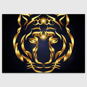 Поздравительная открытка с принтом Золотой символ года Тигр в Новосибирске, 100% бумага | плотность бумаги 280 г/м2, матовая, на обратной стороне линовка и место для марки
 | в чем встречать новый год | золотой узор | идея подарка на новый год | подарок на новый год | символ нового года | тигр золотой | тигр символ года 2022 | узоры из золота