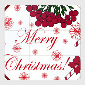 Магнитный плакат 3Х3 с принтом Мэри кристмас в Новосибирске, Полимерный материал с магнитным слоем | 9 деталей размером 9*9 см | Тематика изображения на принте: merry christmas | зима | мэри кристмас | надпись | новый год | подарок | поздравление | праздник | рождественский леденец | рождество | рябина | снег | снежинки