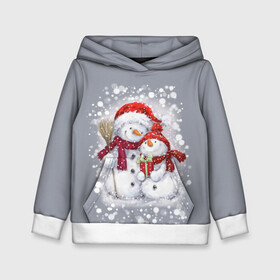 Детская толстовка 3D с принтом Два снеговика в Новосибирске, 100% полиэстер | двухслойный капюшон со шнурком для регулировки, мягкие манжеты на рукавах и по низу толстовки, спереди карман-кенгуру с мягким внутренним слоем | Тематика изображения на принте: 2022 | год тигра | новогодний подарок | новый год | подарок на новый год | снег | снеговик | снеговики