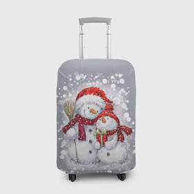 Чехол для чемодана 3D с принтом Два снеговика в Новосибирске, 86% полиэфир, 14% спандекс | двустороннее нанесение принта, прорези для ручек и колес | Тематика изображения на принте: 2022 | год тигра | новогодний подарок | новый год | подарок на новый год | снег | снеговик | снеговики