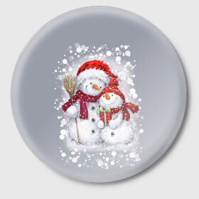 Значок с принтом Два снеговика в Новосибирске,  металл | круглая форма, металлическая застежка в виде булавки | 2022 | год тигра | новогодний подарок | новый год | подарок на новый год | снег | снеговик | снеговики