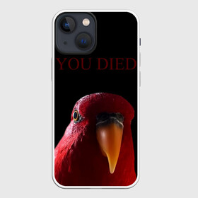 Чехол для iPhone 13 mini с принтом Красный попугай | Red parrot в Новосибирске,  |  | 3 | bird | dark | gumi | hideaki utsumi | meme | parrot | red | souls | tiktok | wue | wuewuewue | вуе | дарк | красная | красный | мем | попугай | птица | соулс | тикоток | япония