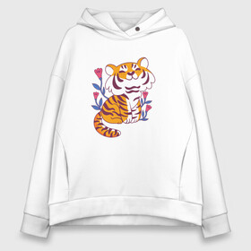 Женское худи Oversize хлопок с принтом Cute little tiger cub в Новосибирске, френч-терри — 70% хлопок, 30% полиэстер. Мягкий теплый начес внутри —100% хлопок | боковые карманы, эластичные манжеты и нижняя кромка, капюшон на магнитной кнопке | 2022 | 2022 год | happy new year | santa | год тигра | дед мороз | каникулы | мороз | новогодний свитер | новый год | новый год 2022 | новый год тигра | оливье | праздник | рождество | санта клаус | свитер новогодний