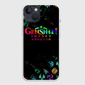 Чехол для iPhone 13 с принтом GENSHIN IMPACT NEON LOGO RAINBOW STYLE, ЭМБЛЕМЫ в Новосибирске,  |  | amber | anime | genshin impact | girl | jean | lisa | paimon | xiao | zelda | анемо | аниме | геншен импакт | геншин импакт | геншин эмпакт | геншинимпакт | девушка | игры | кли | лиза | паймон | пеймон | персонажи | сяо | тян