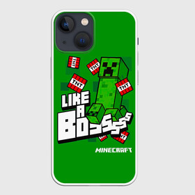Чехол для iPhone 13 mini с принтом LIKE A BOSS Minecraft Creepe в Новосибирске,  |  | craft | creep | creeper | keeper | mine | minecraft | бесшумный мобкамикадзе | блоки | добывать | зелёное четырёхногое существо | зелёный | компьютерная игра | крафт | крипер | кубики | майн | майнкрафт | манкрафт