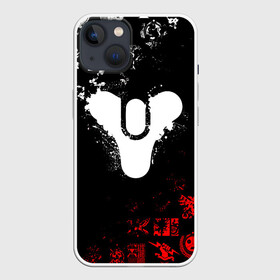 Чехол для iPhone 13 с принтом DESTINY 2 RED  WHITE PATTERN LOGO в Новосибирске,  |  | bungie | cayde 6 | cyd6 | destiny | destiny 2 | forsaken | gambit | ghost | hunter | light | mara sov | titan | warlock | банги | варлок | габмит | дестини | дестини 2 | зур | кейд | кейд 6 | коро | мара сов | отвергнутые 