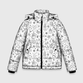 Зимняя куртка для мальчиков 3D с принтом Зимнее дудл настроение в Новосибирске, ткань верха — 100% полиэстер; подклад — 100% полиэстер, утеплитель — 100% полиэстер | длина ниже бедра, удлиненная спинка, воротник стойка и отстегивающийся капюшон. Есть боковые карманы с листочкой на кнопках, утяжки по низу изделия и внутренний карман на молнии. 

Предусмотрены светоотражающий принт на спинке, радужный светоотражающий элемент на пуллере молнии и на резинке для утяжки | бант | бантик | дудл | дудлики | елка | елочка | колокольчик | кот | нарисованный | облако | от руки | сердечко | сердце | снег | снеговик | снежинка | солнце | шарик