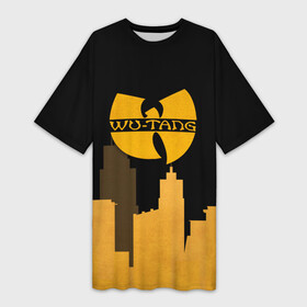 Платье-футболка 3D с принтом WU TANG CLAN CITY в Новосибирске,  |  | wu tang | wu tang clan | wu tang logo | wutang clan | ву танг | ву танг клан | ву танг лого