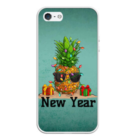 Чехол для iPhone 5/5S матовый с принтом Праздничный ананас в Новосибирске, Силикон | Область печати: задняя сторона чехла, без боковых панелей | Тематика изображения на принте: 2022 | ананас | арт | гирлянды | графика | новый год | фрукт