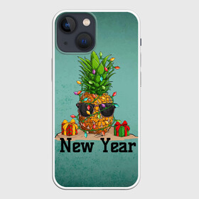 Чехол для iPhone 13 mini с принтом Праздничный ананас в Новосибирске,  |  | Тематика изображения на принте: 2022 | ананас | арт | гирлянды | графика | новый год | фрукт