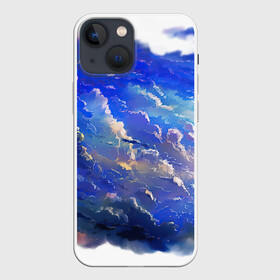 Чехол для iPhone 13 mini с принтом Высокие облака в Новосибирске,  |  | акварель | арт | гуашь | картина красками | краски | небо | облака | облако | природа | рисунок | синий