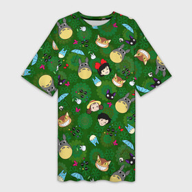 Платье-футболка 3D с принтом Totoro Kiki ALLSTARS в Новосибирске,  |  | Тематика изображения на принте: ambrella | anime | catbus | dzidzi | ghibli | kiki | may | sacki | susuwatari | totoro | witch | аниме | ведьма | дзидзи | зонтик | кики | кот | котобус | мэй | сацки | сусуватари | тоторо